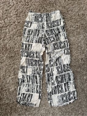 Black & White Printed Wide-leg Trousers